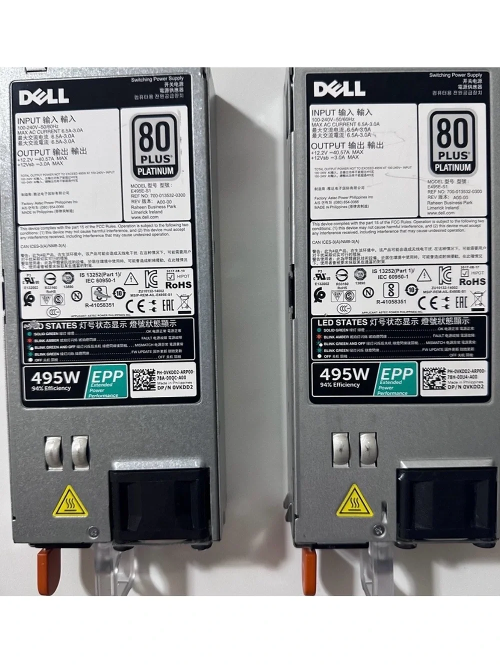 2x Dell PowerEdge 495W Server Power Supply PSU 0VKDD2 Hot Swap Replacement
